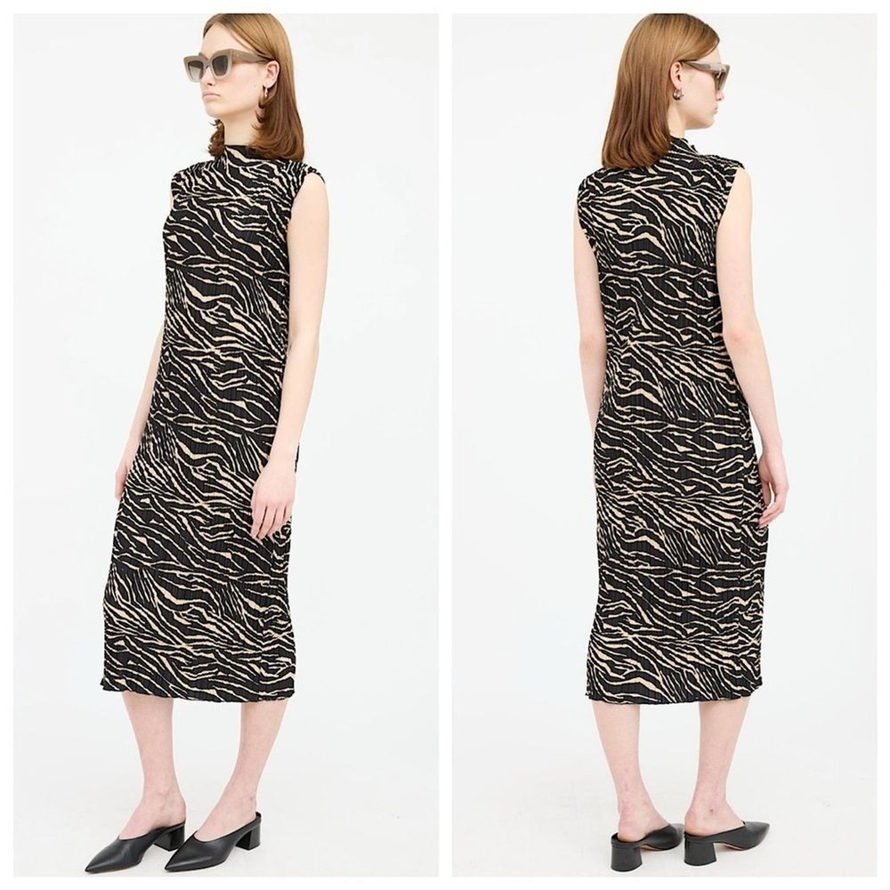 Rails Sleeveless Plisse Pleate Midi Dress Womens Sz S Black Zebra Print  Mock